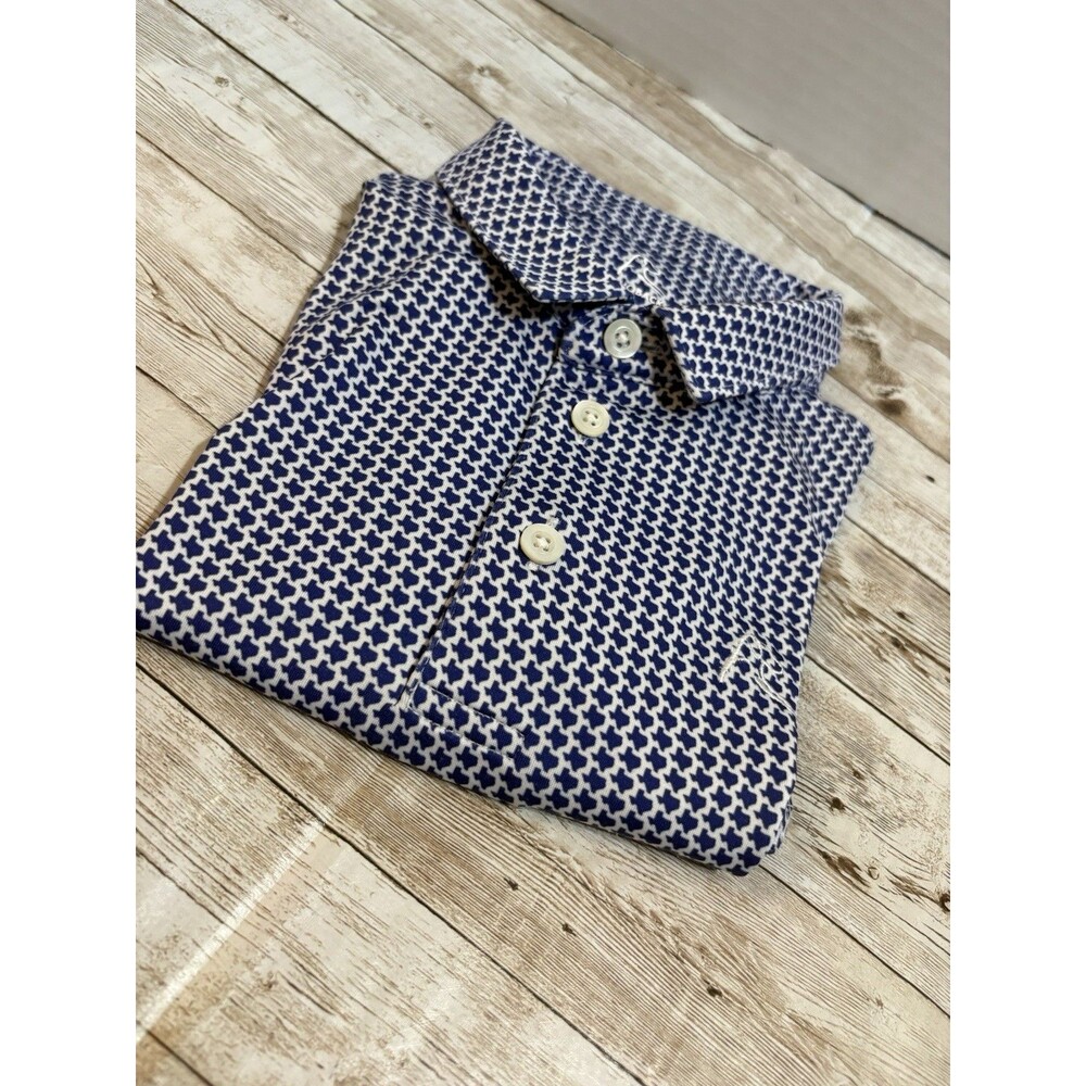Rhoback 'Lil' Toddler Performance Polo Size 4T Navy/White Geometric Texas EUC